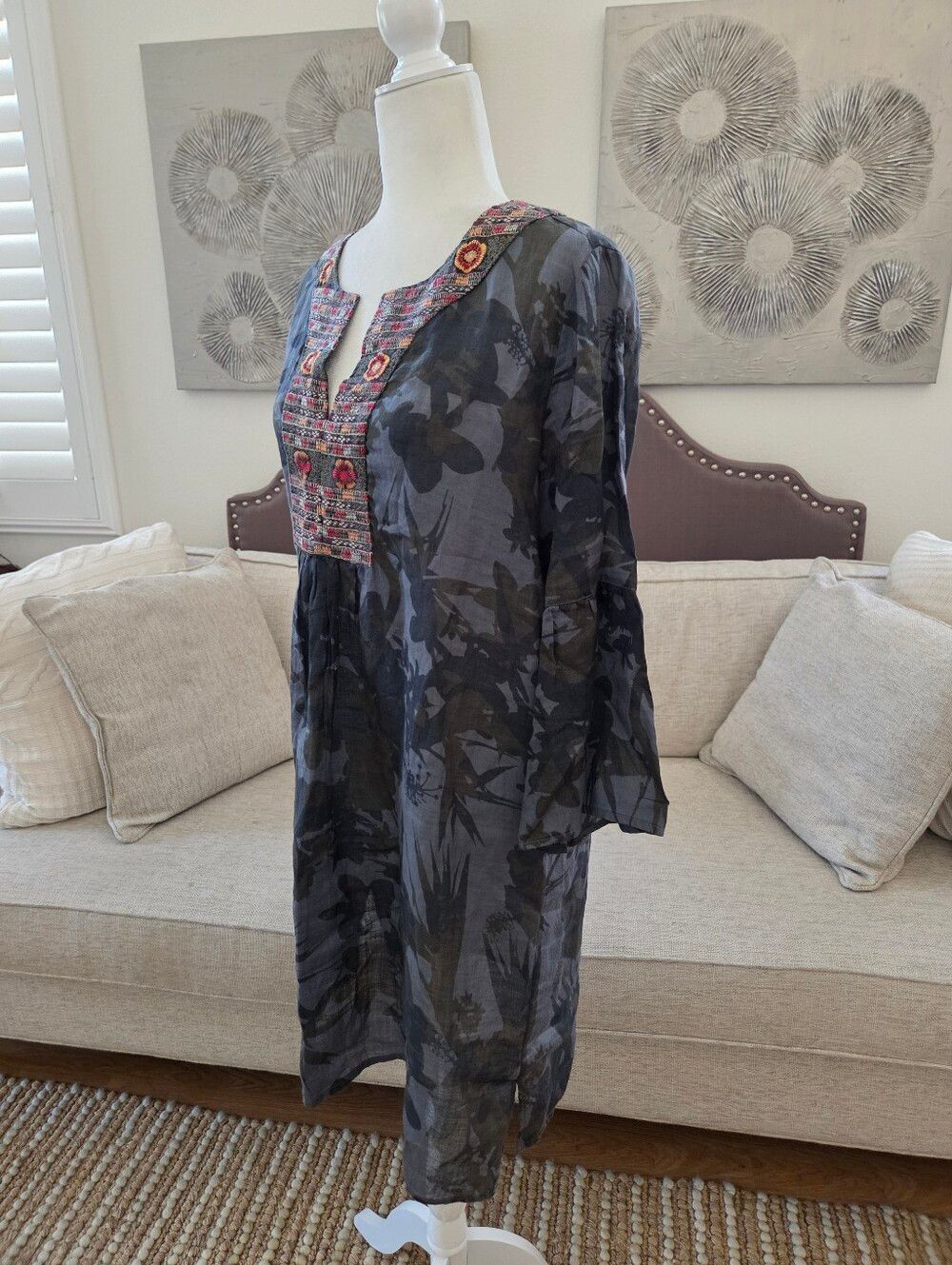 🦋JOHNNY WAS 🦋 Botanical Flare Sleeve Tunic Embroidered Dress - [Small] - Picture 5 of 11
